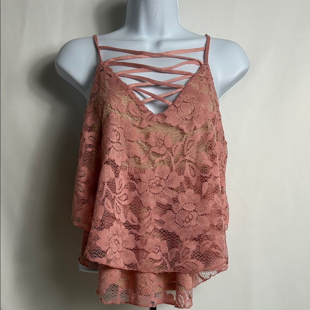 Express Blush Lace Camisole Tan Silky Lining Women’s Size Small Tank Top